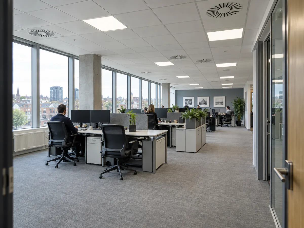 Open-plan office with LED lighting