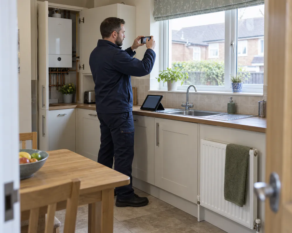Assessor surveying a kitchen